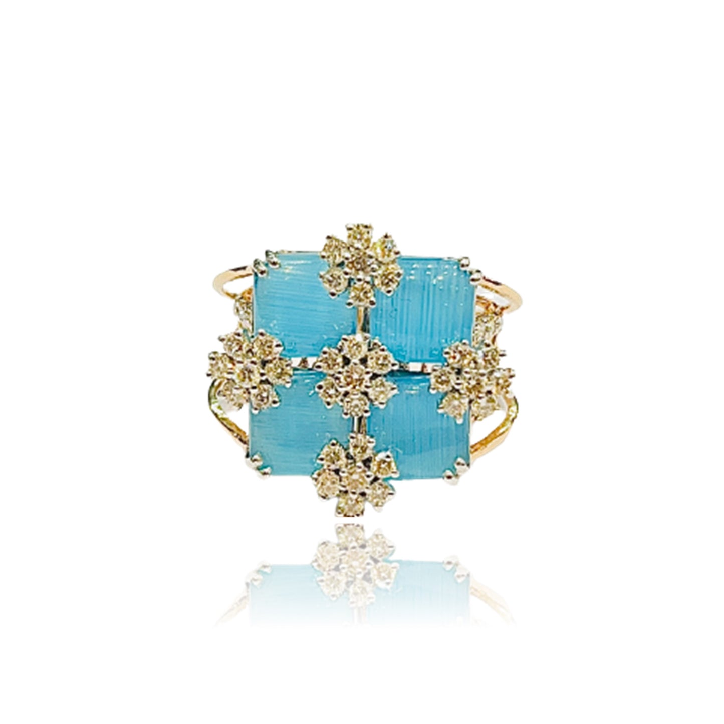Roshan's Diamond Cocktail Ring in Rose Gold - with Sky-blue Colored Stones