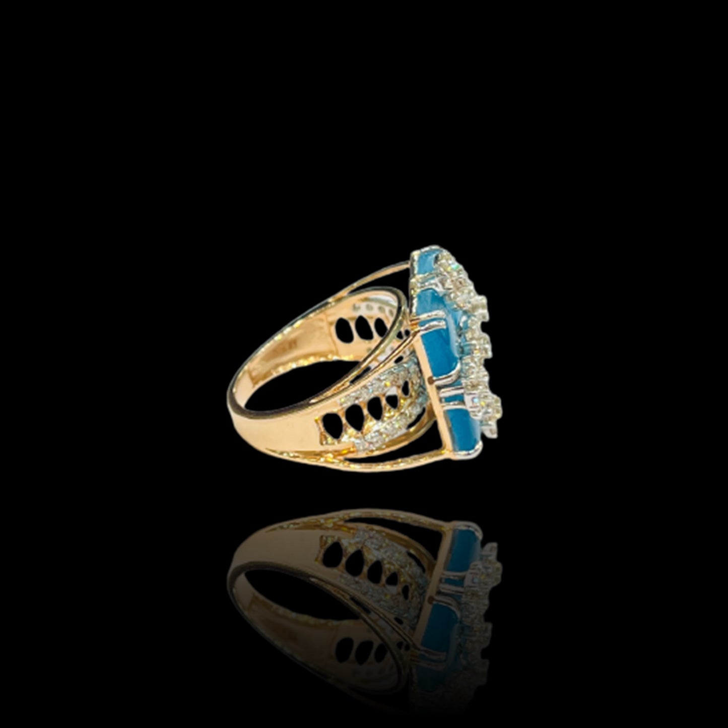 Roshan's Diamond Cocktail Ring in Rose Gold - with Sky-blue Colored Stones