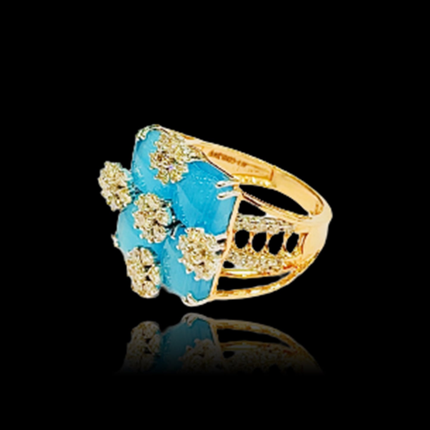 Roshan's Diamond Cocktail Ring in Rose Gold - with Sky-blue Colored Stones