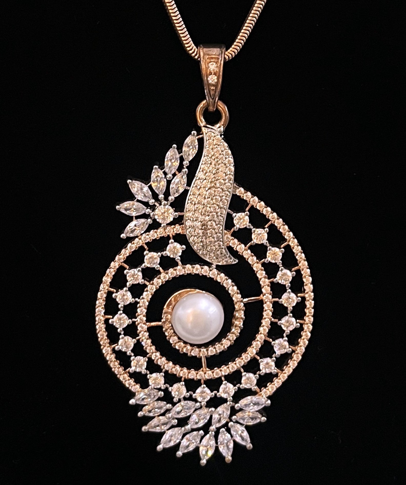 Silver Necklace Diamond Rose Gold Pendant Silver Pendant Set With