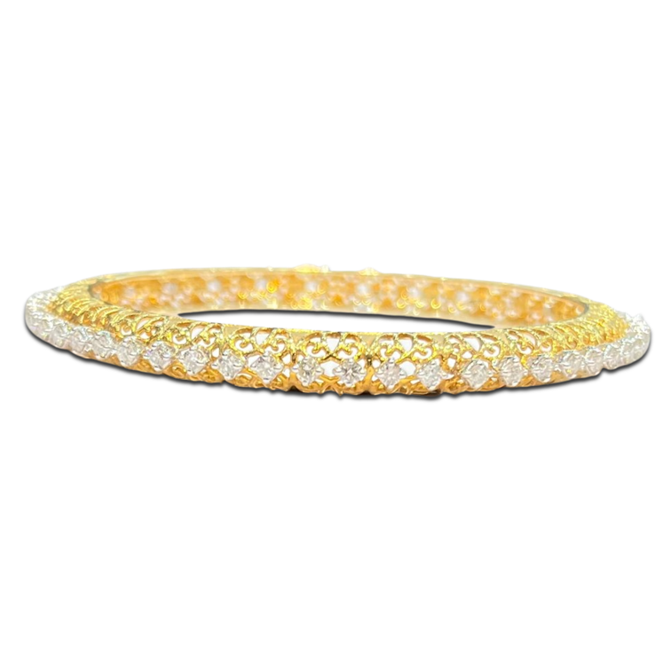 Glitters Sleek Running Diamond Bangles Pair in Yellow Gold Roshan s Jewellery