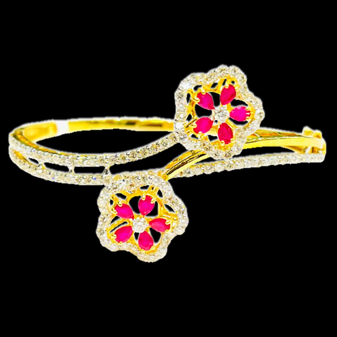 Roshan's Diamond-Ruby Bracelet with Floral Design in Yellow Gold