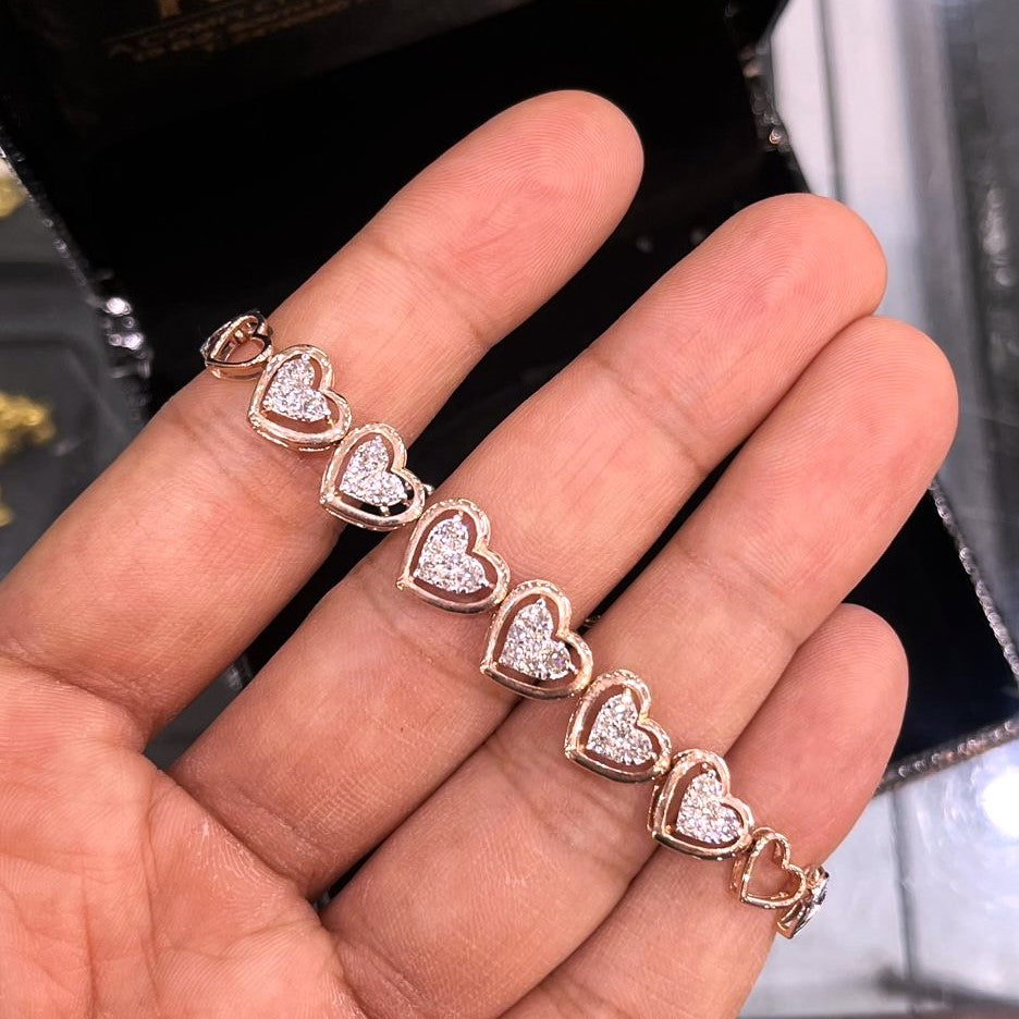 Glitters Flexible Diamond Tennis Bracelet in Rose Gold - Hearts Design