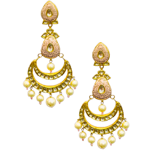 Roshan's Kundan Gold Earrings with Pink Enamel - 18KT
