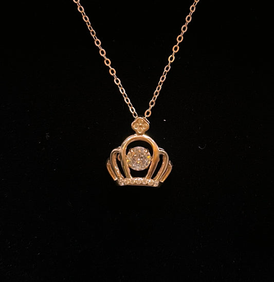 Silver Crown Necklace in Rose Gold Plating