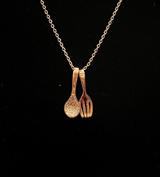 Stylish Silver Necklace in Rose Gold Plating - Spoon/Fork Design