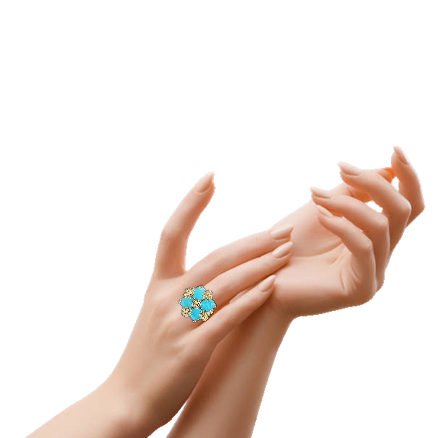 Roshan's Diamond Cocktail Ring in Rose Gold - with Sky-blue Colored Stones