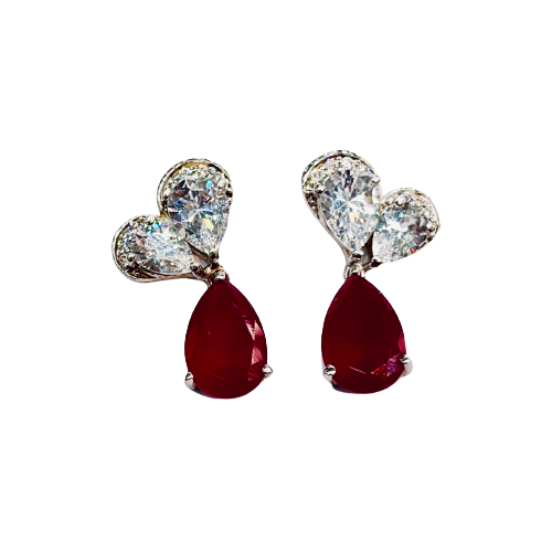 Roshan's 925 Sterling Silver Earrings with CZ & Red Hangings