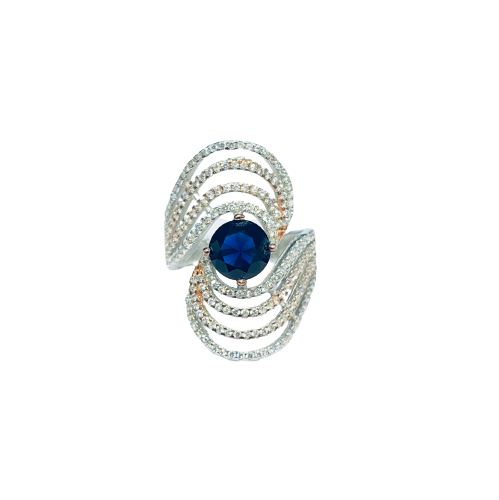 Roshan's 925 Sterling Silver Cocktail Ring with CZ & Blue Center Stone