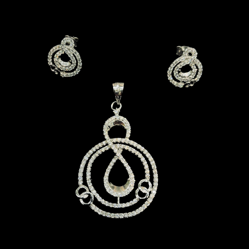 Spiral Infinity Pendant Set in 925 Sterling Silver with CZ