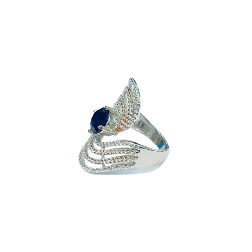 Roshan's 925 Sterling Silver Cocktail Ring with CZ & Blue Center Stone