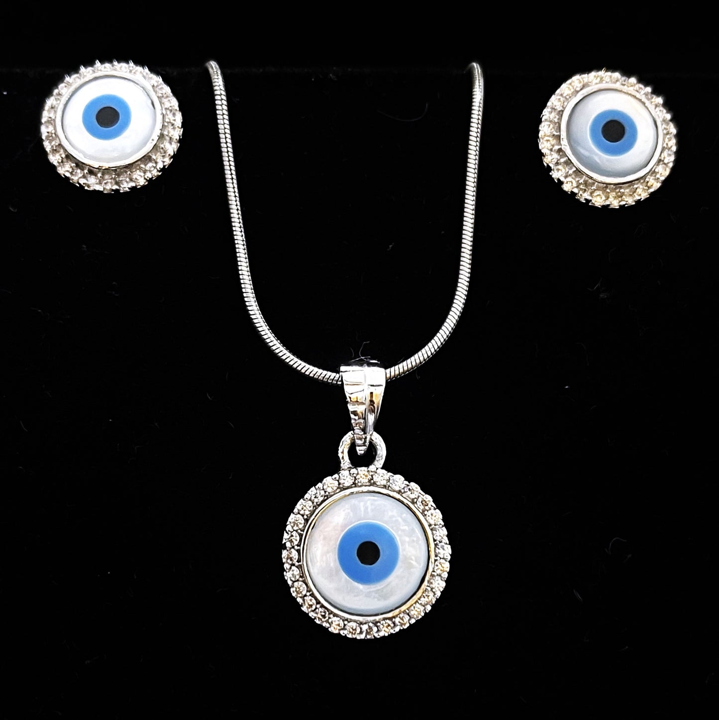 Evil Eye Silver Pendant Set with Chain