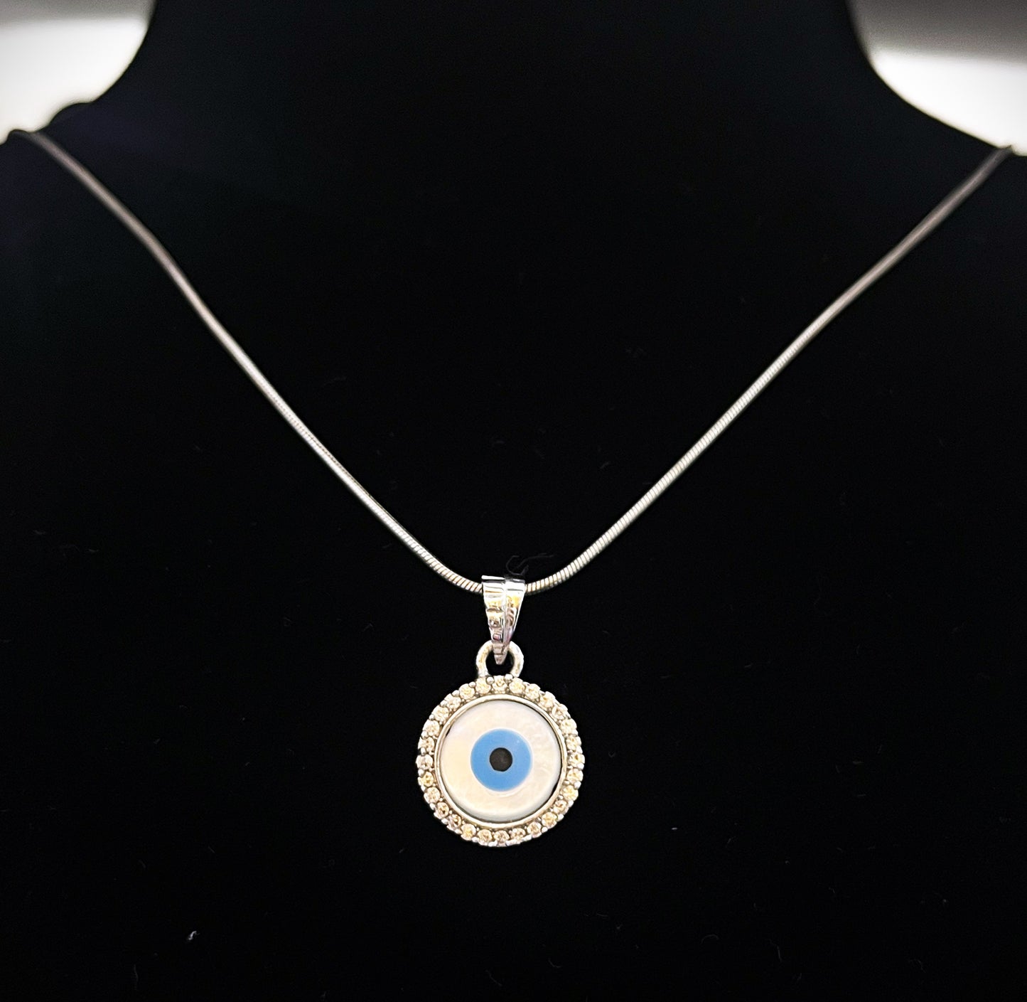 Evil Eye Silver Pendant Set with Chain