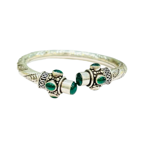 Roshan's 925 Silver Antique Bracelet with Green Stones