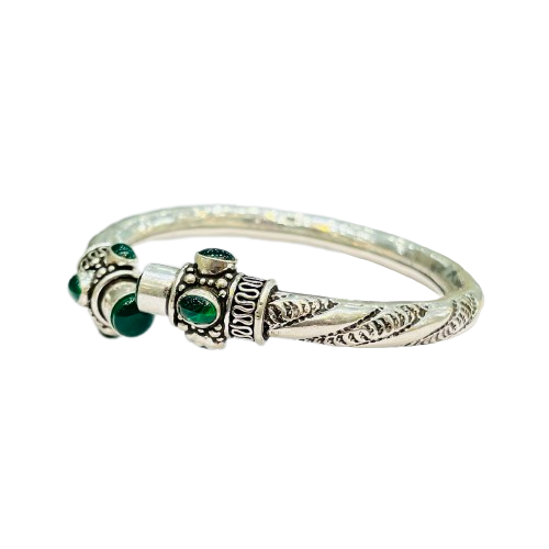 Roshan's 925 Silver Antique Bracelet with Green Stones