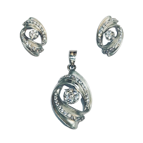 CZ Studded Sterling Silver 925 Pendant Set in Matte Finish