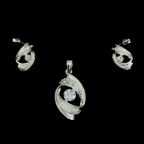 CZ Studded Sterling Silver 925 Pendant Set in Matte Finish