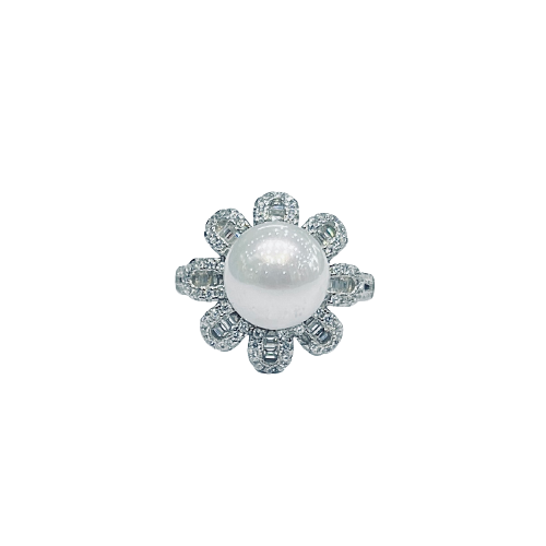 Roshan's 925 Silver & Pearl Cocktail Ring Studded with CZ