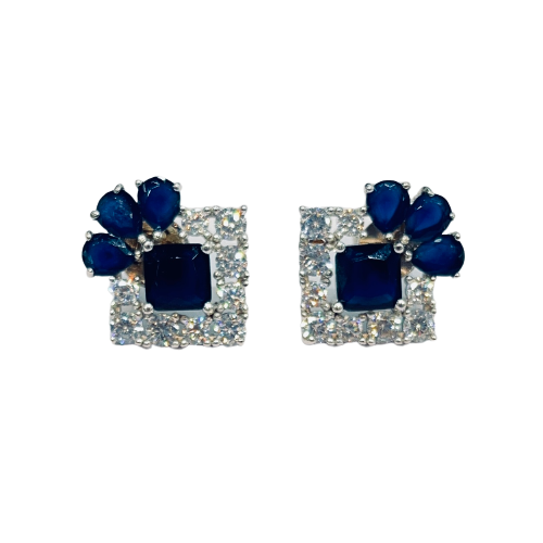 Roshan's Square 925 Sterling Silver Earrings - Blue