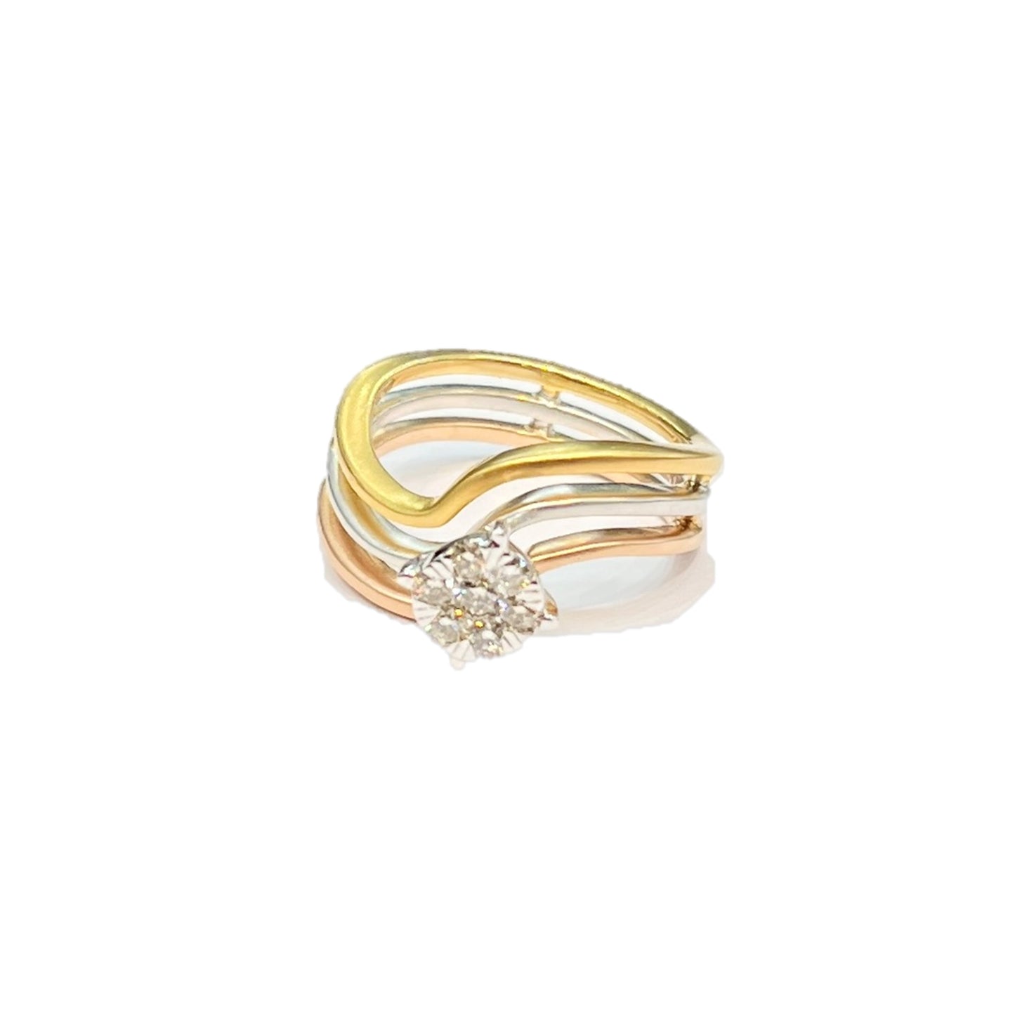 Roshan's Matte Rose-White-Yellow Gold Combination Mounted Ring - Pressure Setting