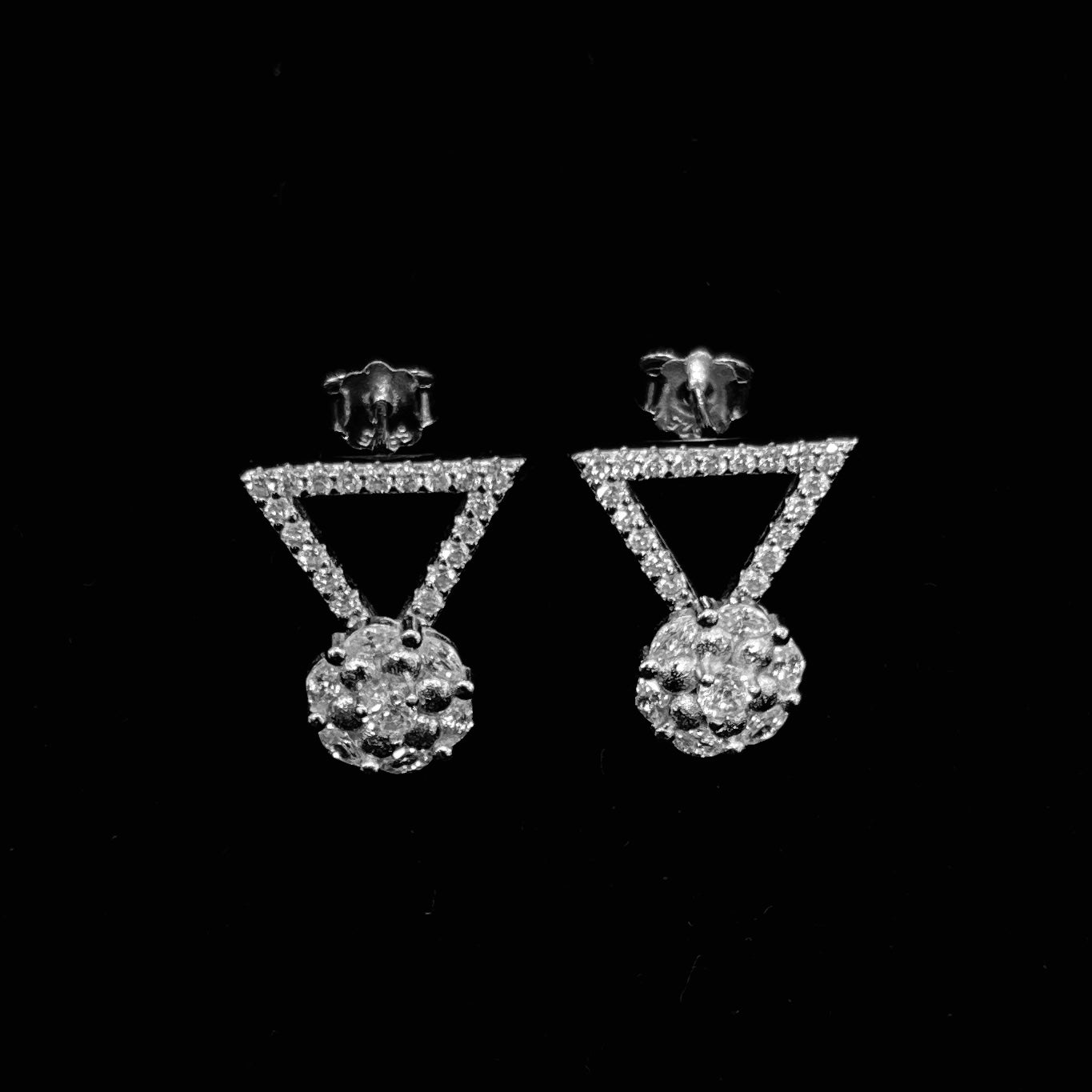 Roshan's CZ studded Triangular Studs in 925 Sterling Silver