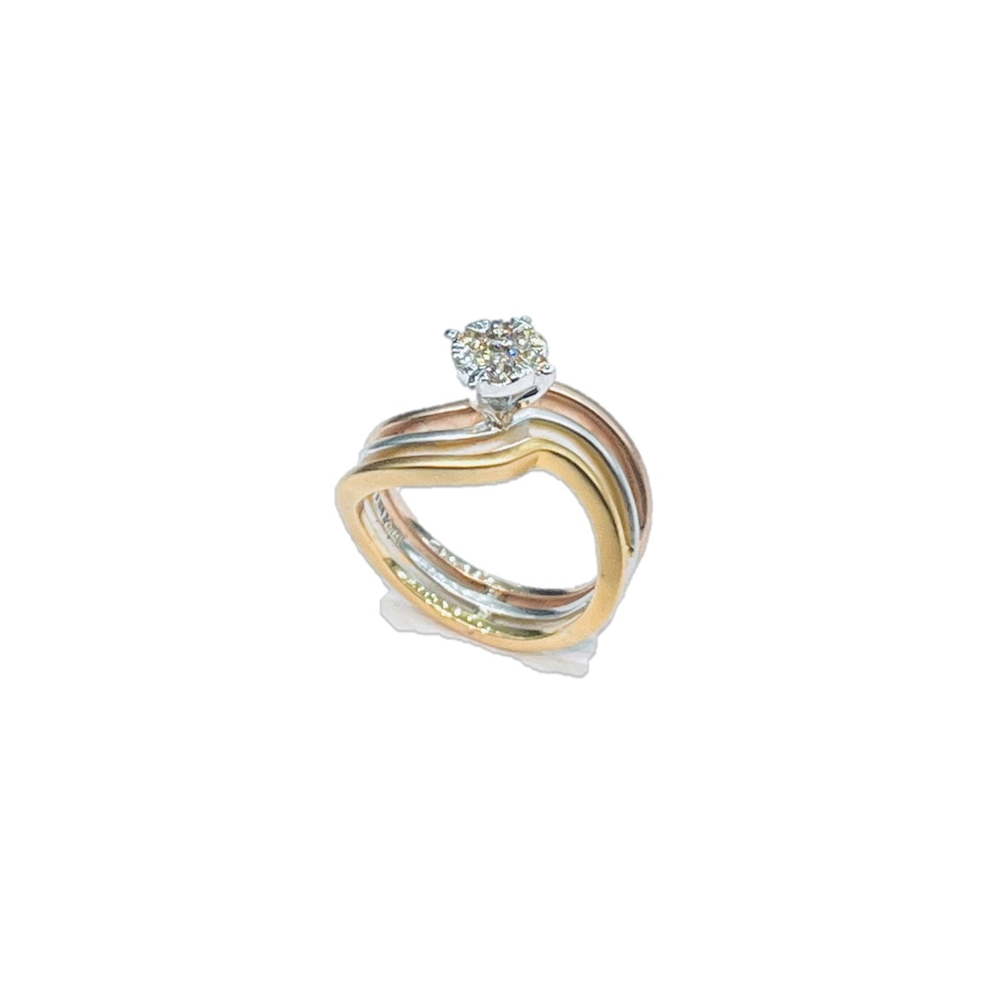 Roshan's Matte Rose-White-Yellow Gold Combination Mounted Ring - Pressure Setting