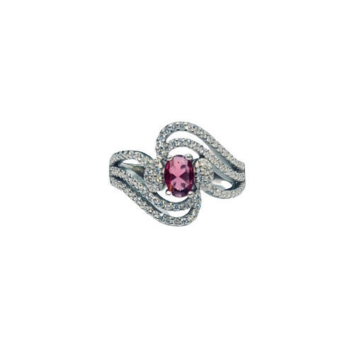 Roshan's 925 Sterling Silver CZ Studded Ring - Pink Center Stone