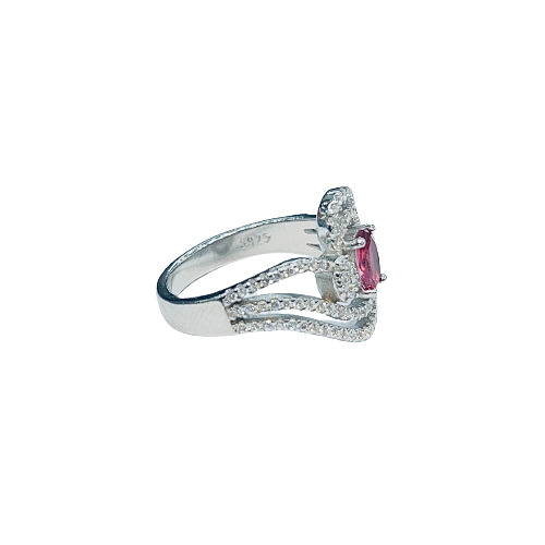 Roshan's 925 Sterling Silver CZ Studded Ring - Pink Center Stone