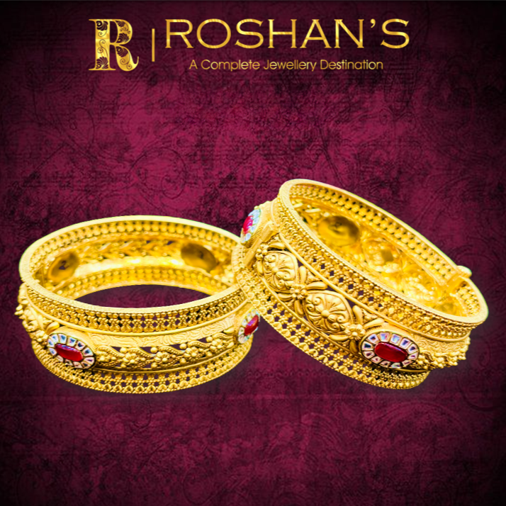 Roshan's 22KT Antique Gold Kadas Pair with screw