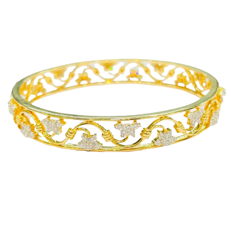 Roshan's Floral Design Diamond Bangles Pair in Yellow Gold