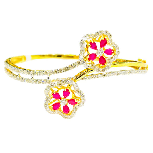 Roshan's Diamond-Ruby Bracelet with Floral Design in Yellow Gold