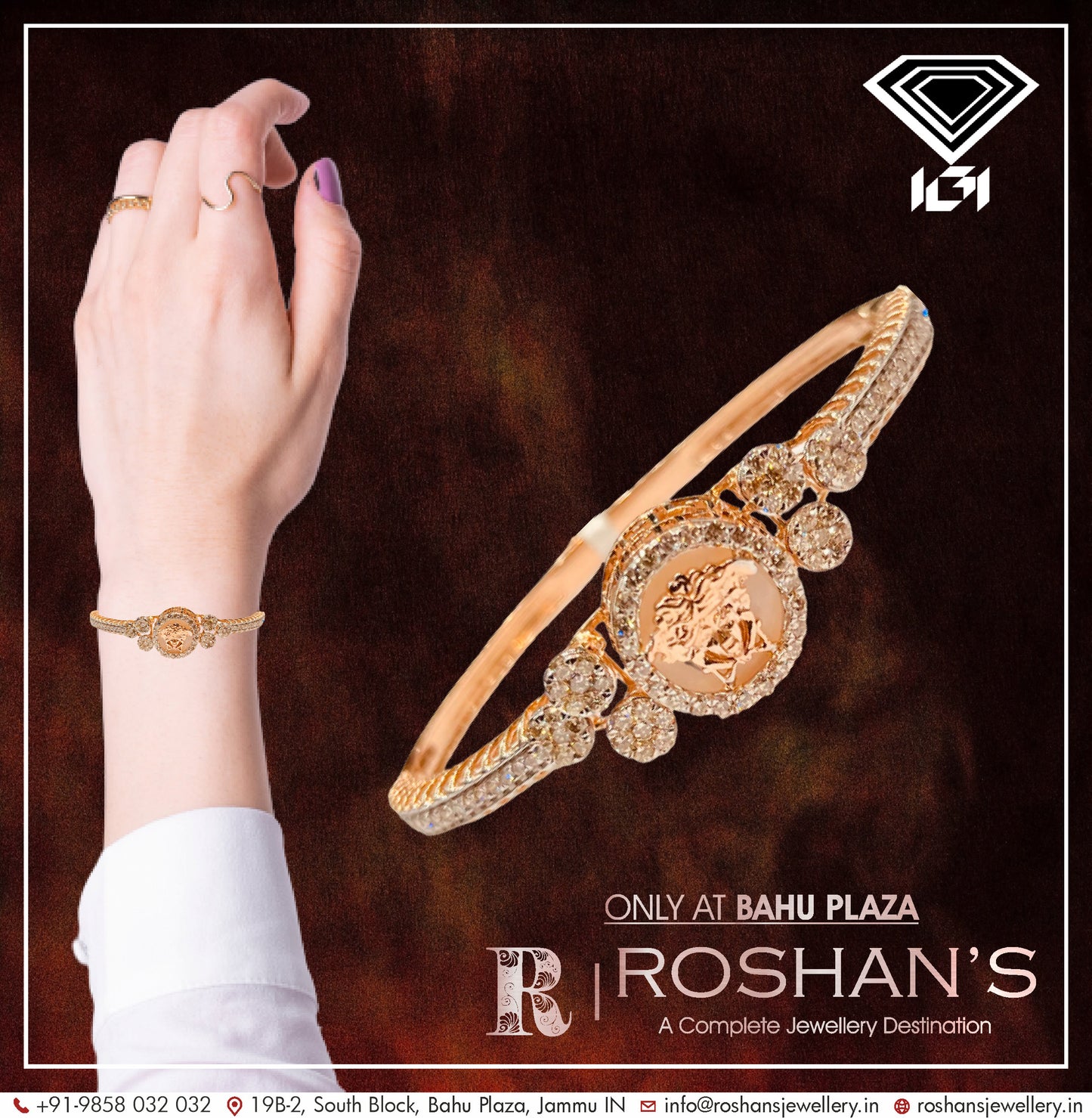 Roshan's Diamond Rose Gold Bracelet with Logo Design