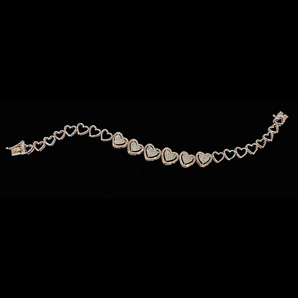 Glitters Flexible Diamond Tennis Bracelet in Rose Gold - Hearts Design