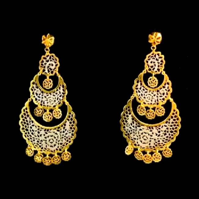 Roshan's Gold Dangler Earrings with Rhodium - 22KT