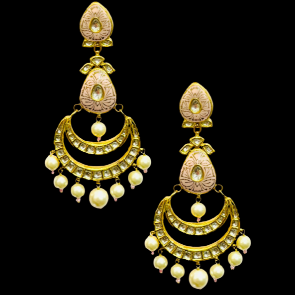 Roshan's Kundan Gold Earrings with Pink Enamel - 18KT