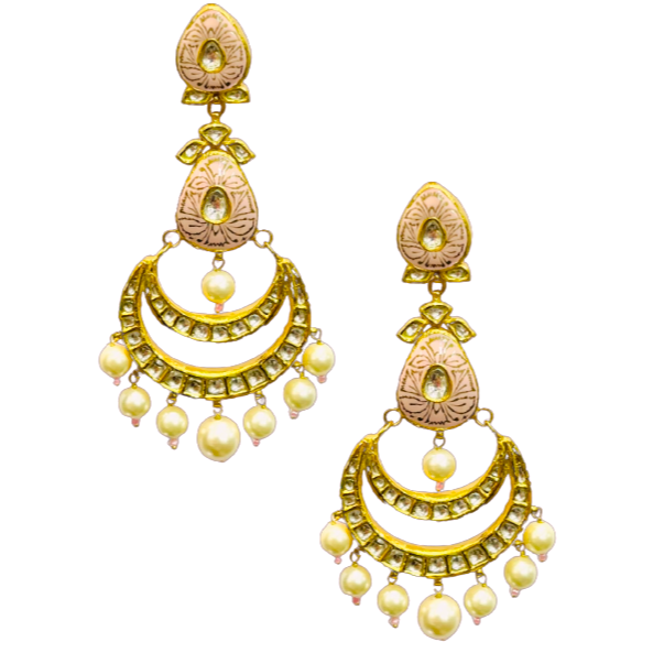 Roshan's Kundan Gold Earrings with Pink Enamel - 18KT