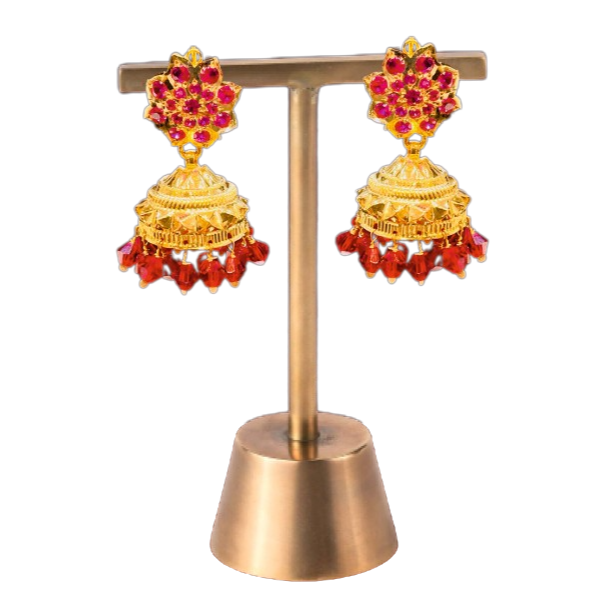 Roshan's 22KT Traditional Dogri Jhumke Pair - Red