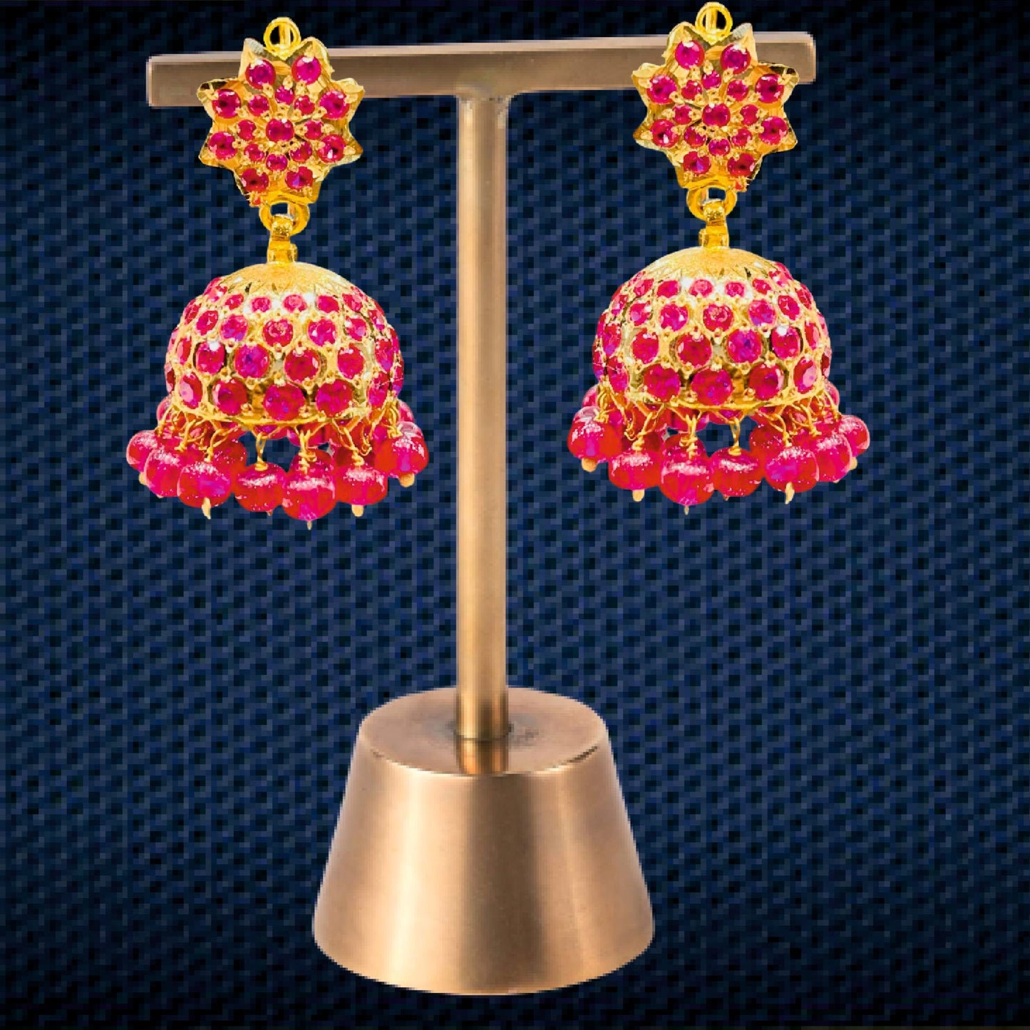 Roshan's 22KT Gold Punjabi Jhumke Pair in Ruby Colour