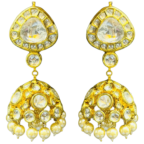 Roshan's 22KT Kundan Jhumke Pair with Pearls Hanging