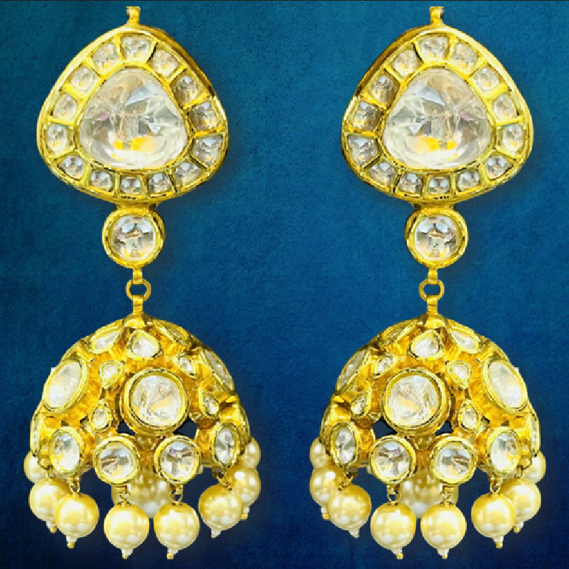 Roshan's 22KT Kundan Jhumke Pair with Pearls Hanging