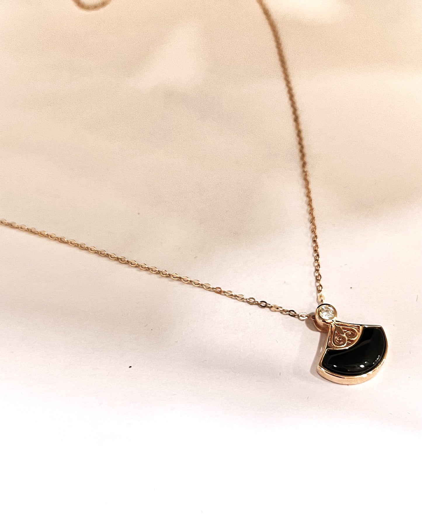 Sleek Silver Necklace with Rose Plating and Black Enamel Work