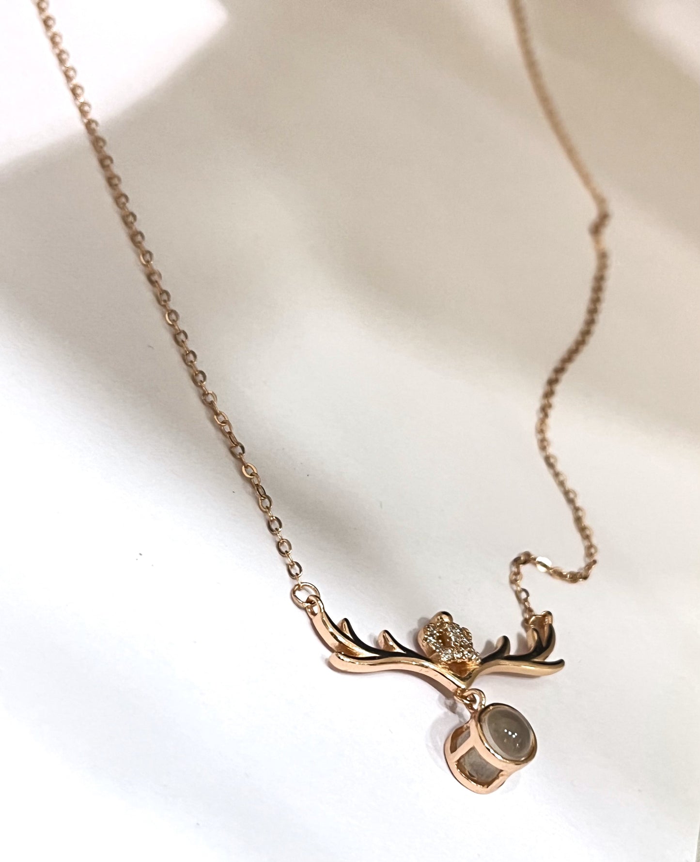 Silver Deer Crown Necklace in Rose Gold Plating