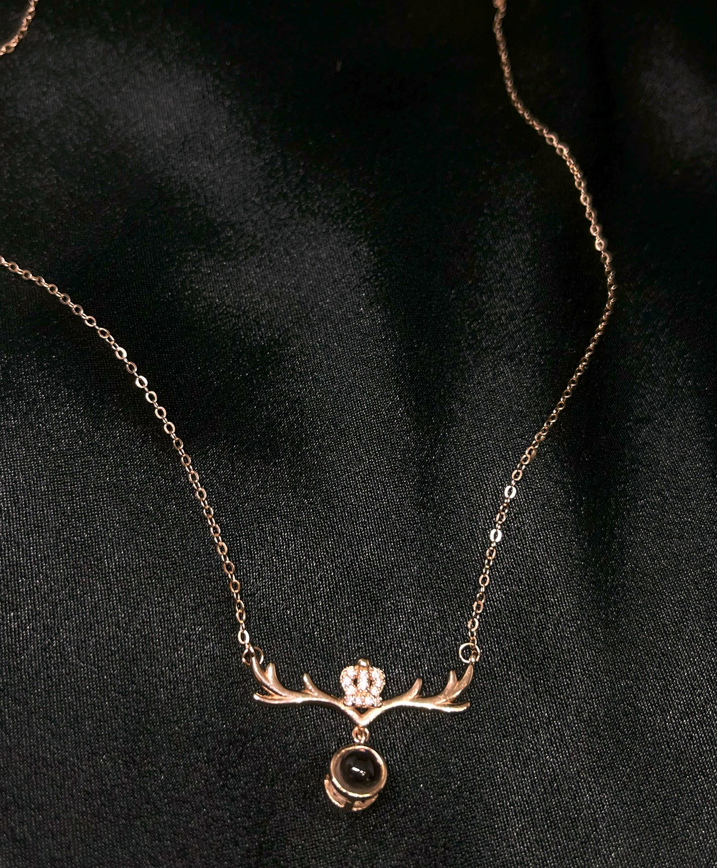 Silver Deer Crown Necklace in Rose Gold Plating