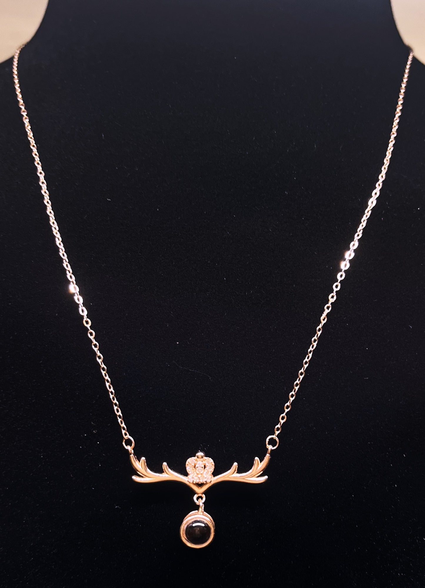 Silver Deer Crown Necklace in Rose Gold Plating