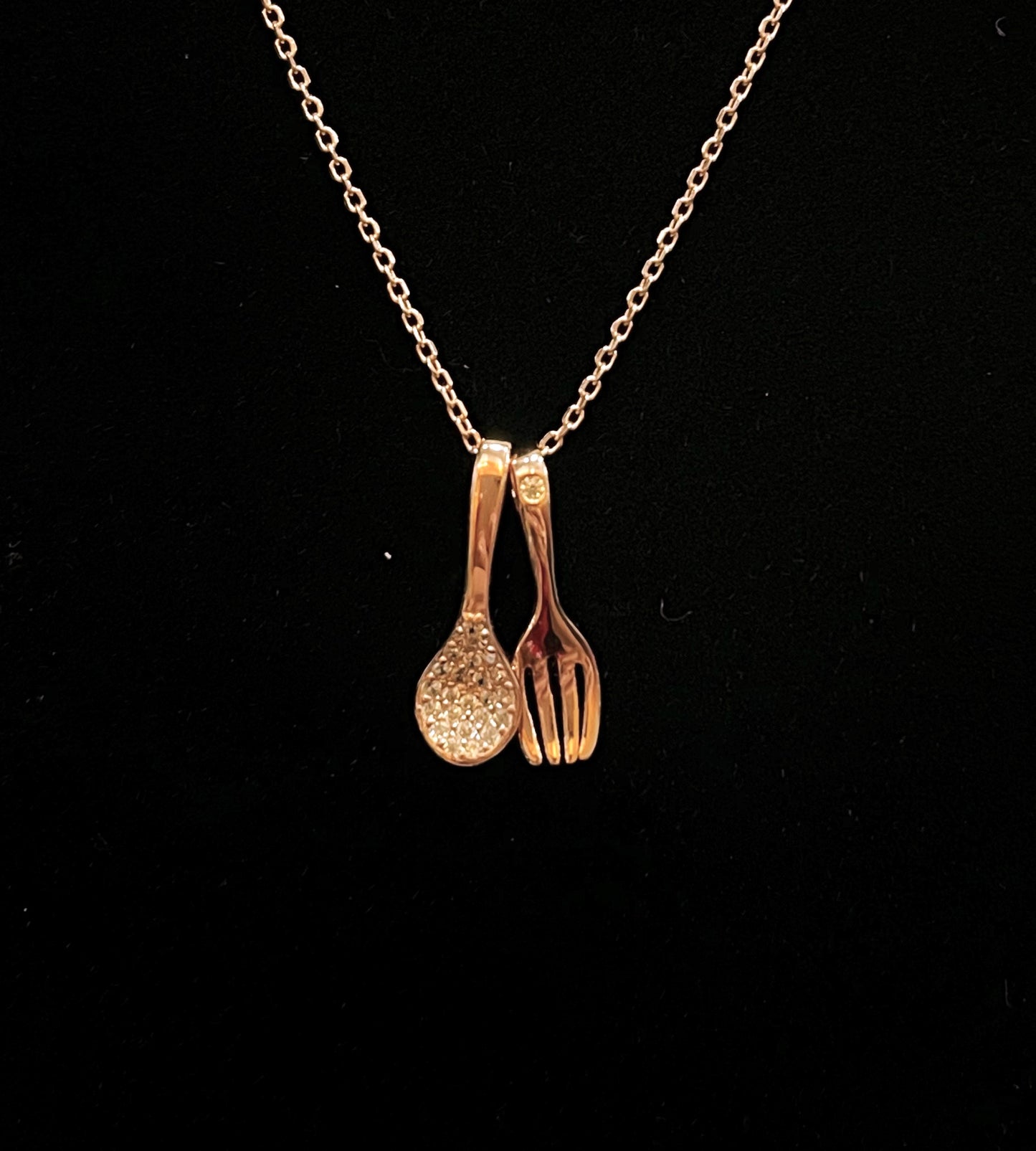 Stylish Silver Necklace in Rose Gold Plating - Spoon/Fork Design