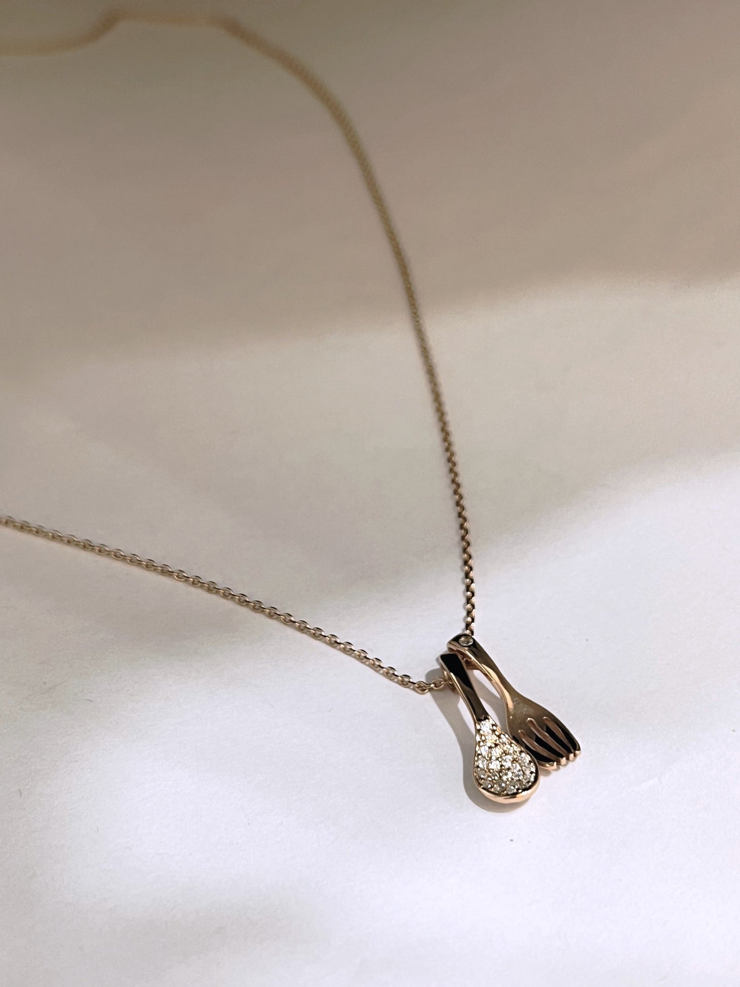 Stylish Silver Necklace in Rose Gold Plating - Spoon/Fork Design